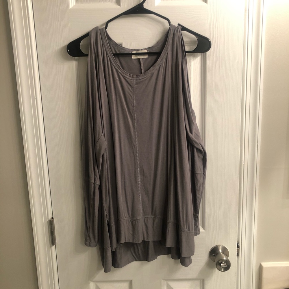 Grey open shoulder long sleeve shirt